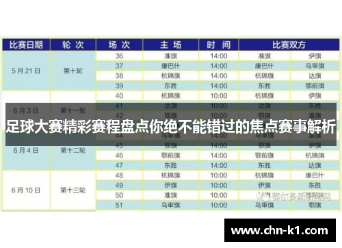 足球大赛精彩赛程盘点你绝不能错过的焦点赛事解析